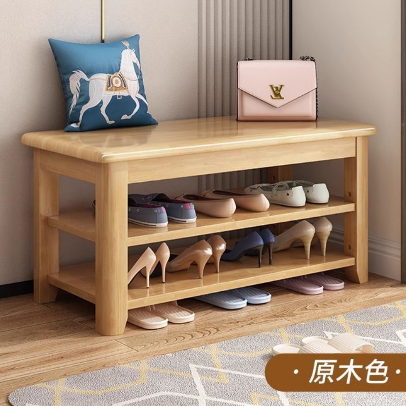 Taburete de cambio de zapatos de madera sólida, taburete de zapatos de puerta de entrada, taburete de asiento integrado para el gabinete de zapatos