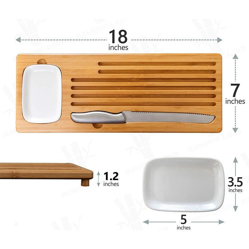 Tablero de corte de pan de bambú con plato de inmersión pan tostado rebanada bambú madera queso mantequilla cuchillo herramientas de cocina