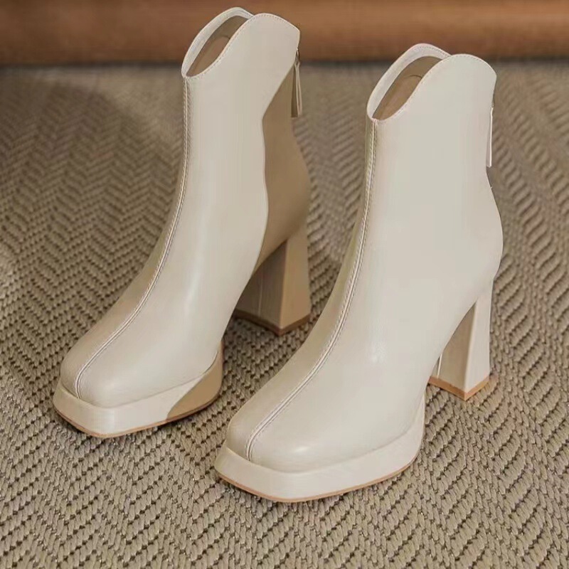 Yan Shun ~ in stock Skinny Martin Boots Street Short Boots Thick Heel High Heel Thick Bottom Platform New Chelsea Boots for Women
