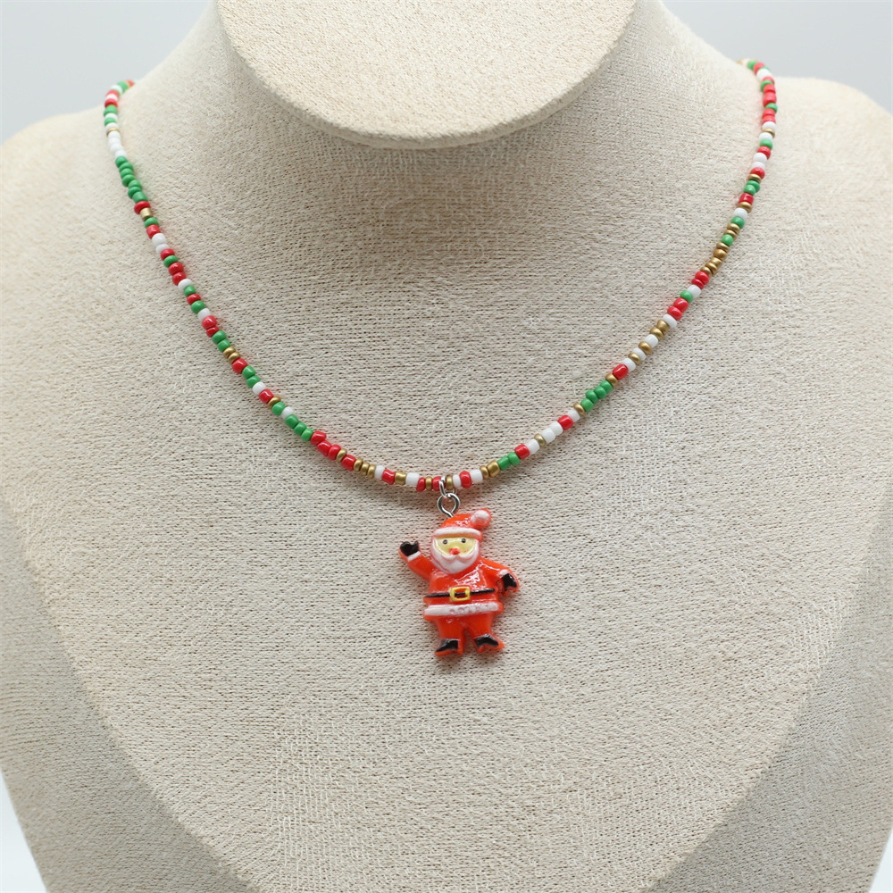 10g Weight Plastic Pendant Material Pendant Necklace Classification Seed Bead Chain Material Beaded Chain Chain Type 1 Piece Quantity Holiday, Festival Occasion Beaded, Plastic Material Christmas Festival Christmas Tree, Santa Claus, Snowflake Pattern Women's Gender Cartoon Style, Cute Style Cartoon Style Cute Christmas Tree Santa Claus Snowflake Beaded Plastic Beaded Chain Beaded Necklaces Christmas Wholesale 2