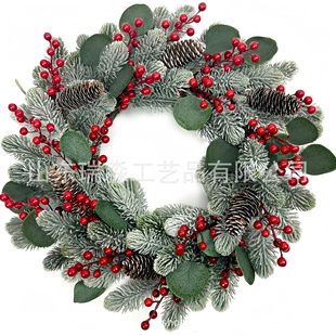 Cross-Border Christmas Wreath Door Hanging Holiday Family Party with Berries Pine Cones Eucalyptus Leaves Wreath Decoration Props