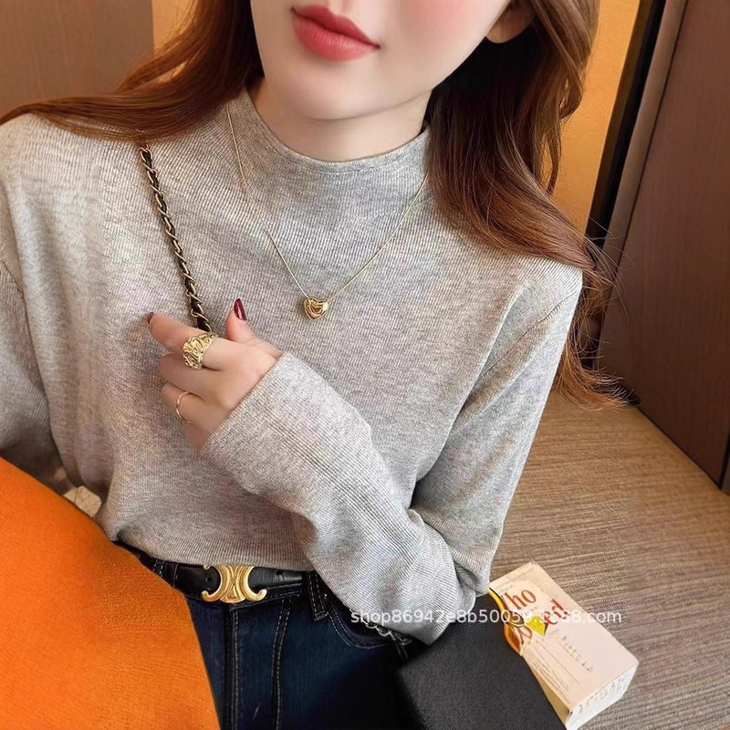 2025 Autumn and Winter Soft and Waxy Stand Collar Loose Slim Knitted Tops Women's Autumn and Winter New Bottoming Shirts Women's Tops