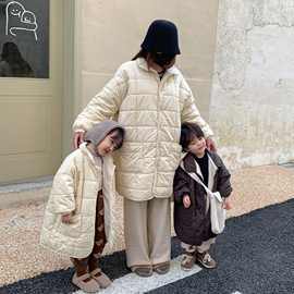 亲子装棉服韩版儿童棉衣中长款加绒加厚男女童冬季棉服宝宝棉袄