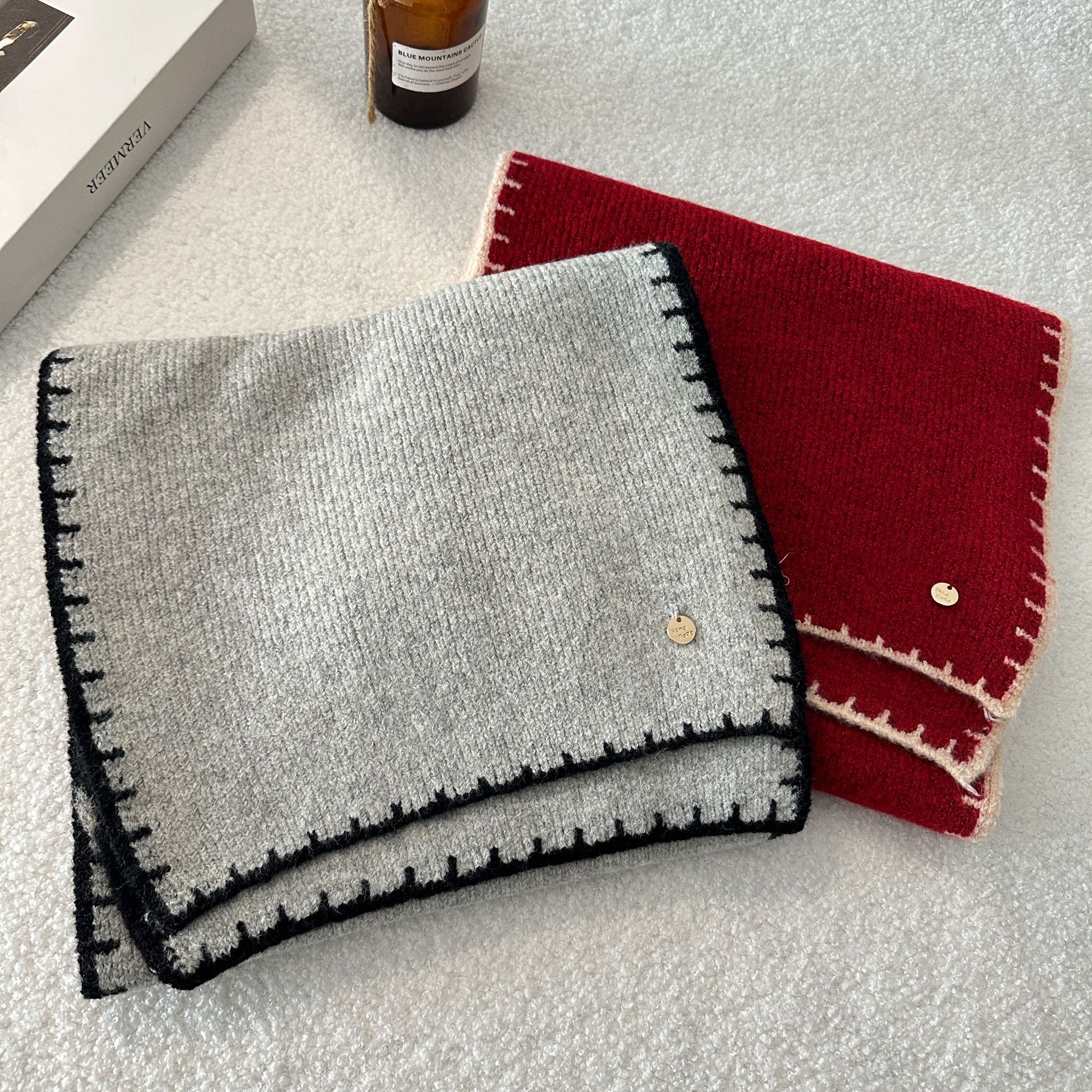 New Lock Edge Knitted Wool Scarf Winter Solid Color Small Fragrance Christmas Atmosphere Gift Soft Waxy Scarf_voghion.com