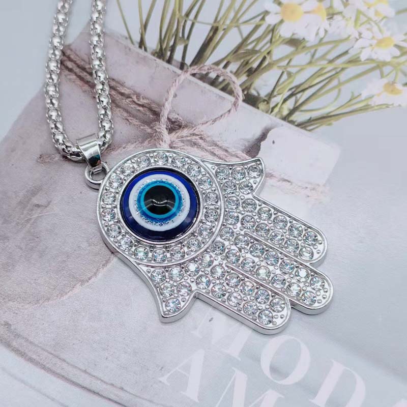 Hand Of Fatima Necklace With Turkish Eye And Diamond Inlay_voghion.com