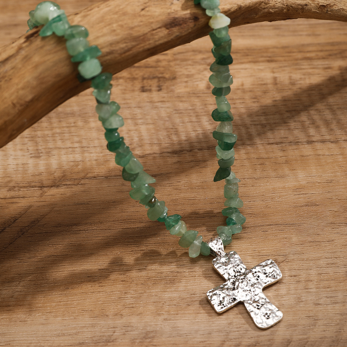Jewelry Turquoise Beaded Stone Women's Versatile Cross Necklace_voghion.com