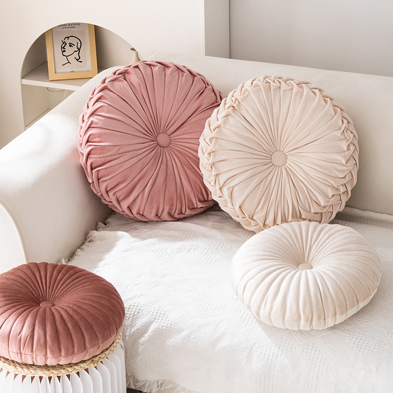 Nordic ins Pumpkin Pillow Round Pillow Pink Cushion Waist Pillow Living Room Sofa Homestay Decorative Wheel Futon