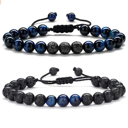 Bracelet GOLBALJEW woven aromatherapy tiger eye, 8 mm beads, adjustable 18.5 cm