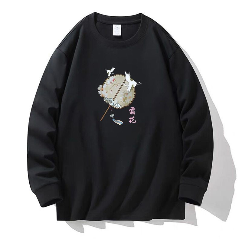 100% algodón pesado de alta calidad 230g de otoño camiseta de manga larga de cuello redondo negro camiseta de base suelta camiseta de mujer