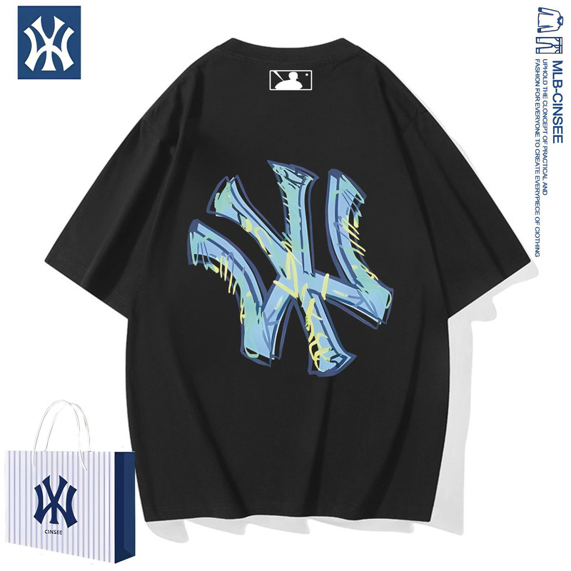 mlb&ny2025 夏ヘビーウェイトピュアコットンカップル Tシャツファッショナブルで多用途な半袖トップトレンディなブランドルーズ半袖メンズ|undefined
