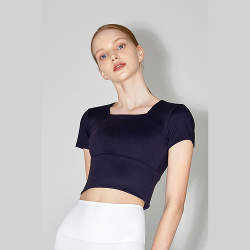 Women's Bare Skin Brushed Crew Neck Backless Tank Top Yoga Backless Top Sports Short Sleeve Top Fitness Top Yoga Wear