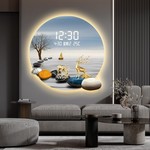 麋鹿夜光2024氛围灯背景墙壁画新款画北欧时钟餐厅圆形装饰画le