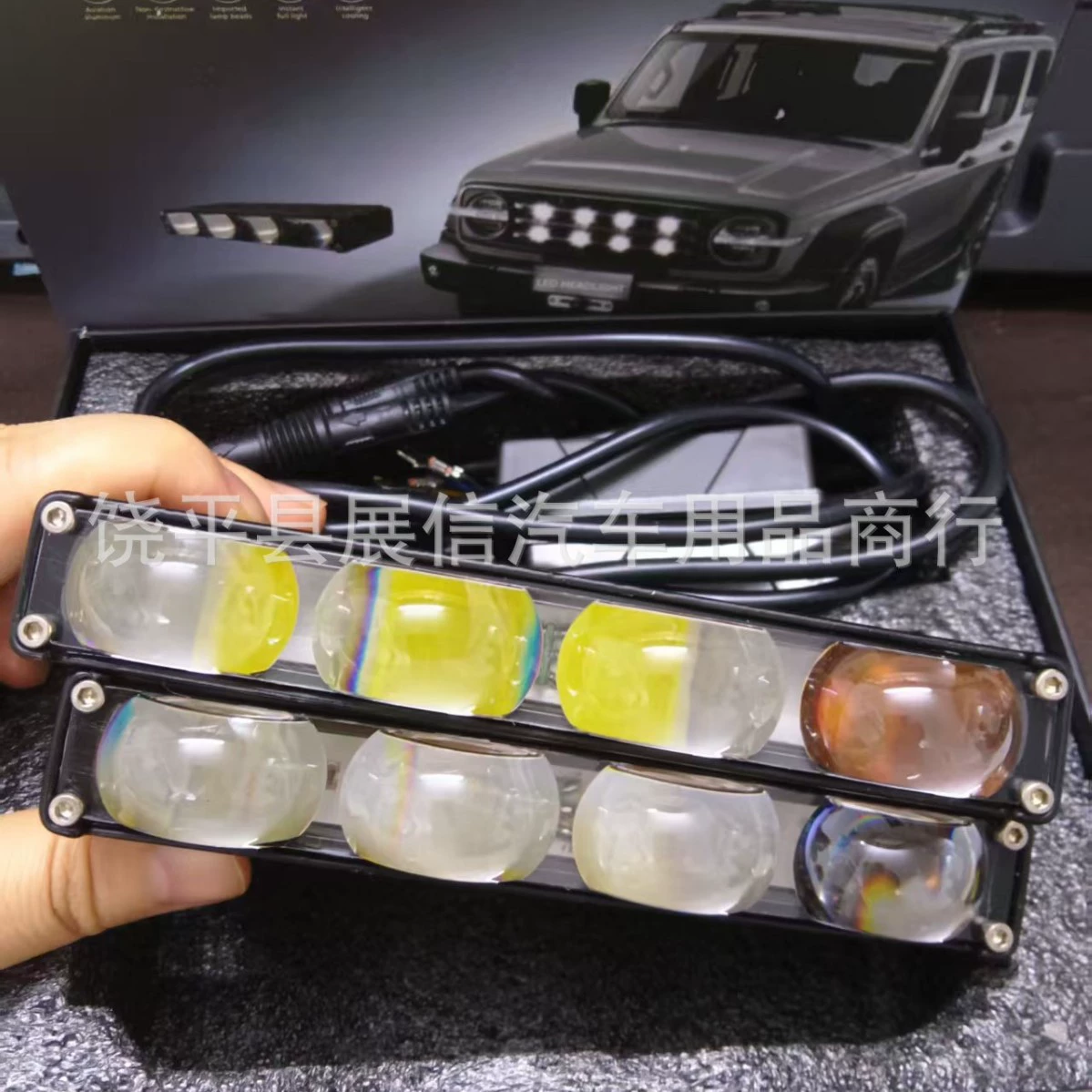 Подсветка решетки автомобиля, подсветка решетки, автомобильный светодиодный двухцветный прожектор, светодиодный прожектор для мотоцикла, автомобильная фара, глаз дьявола.