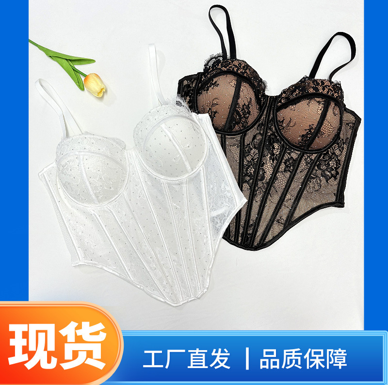 New South American Style Lace Rhinestone Fishbone Bra with a High-End Feel, Outerwear Shapewear, Push-Up Camisole for Women with Fishbone Support New South American Style Lace Rhinestone Fishbone Bra with a High-End Feel, Outerwear Shapewear, Push-Up Camisole for Women with Fishbone Support