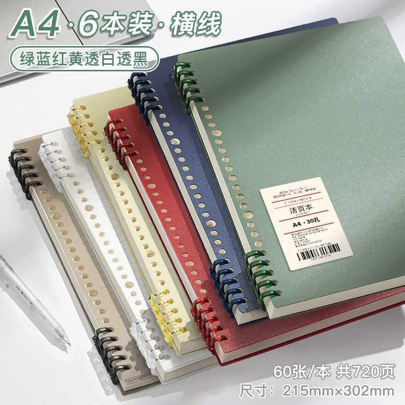 A4 horizontal line · 6 books [green+blue+red+yellow+white+black] total 720 pages