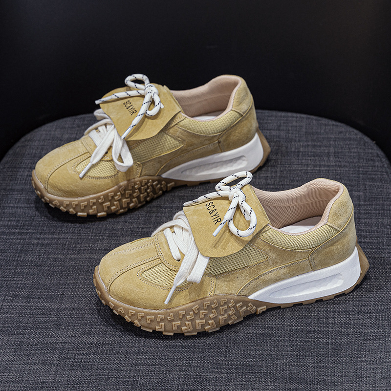 Giày sneaker nữ da heo đế dày phong cách Đức Huajiang mùa thu 2026 — M2632 màu trắng nhạt, M2632 màu vàng, M2632 màu nâu