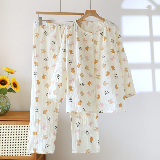 Cotton Crepe Cotton Pre-production Pajamas Maternal Nursing Home Clothes Thin Pregnant Women's suit with Nursing Mouth