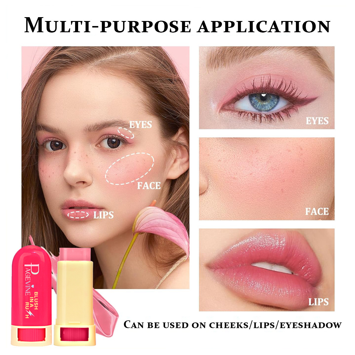 Cross-border PAGE VINE blush stick multipropósito impermeable maquillaje natural mate rotativo blush stick