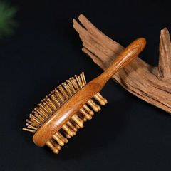 檀木两用气垫梳按摩梳泡钉侧带长柄梳子大齿 经络蓬松礼品梳子