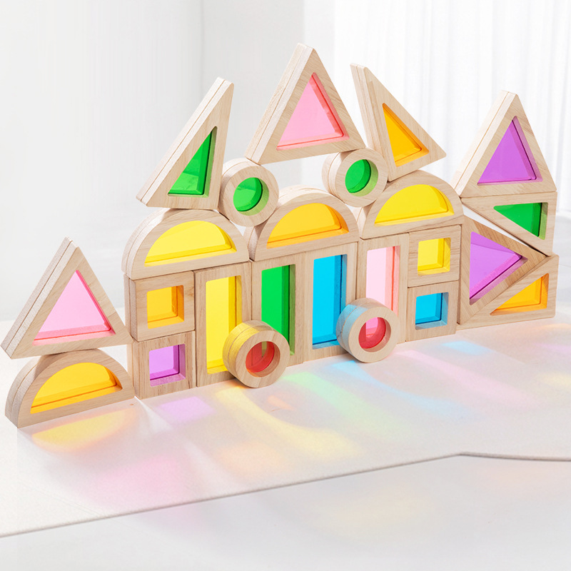 Bloques de construcción de arco iris de madera para niños