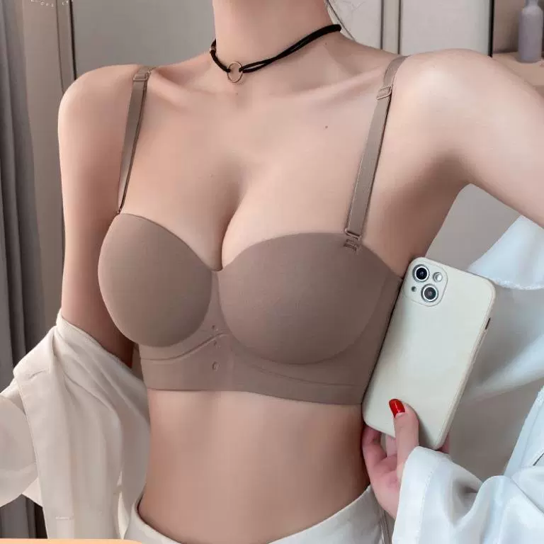 半杯内衣小胸聚拢显大无钢圈收副乳反重力超模无痕加厚外扩文胸