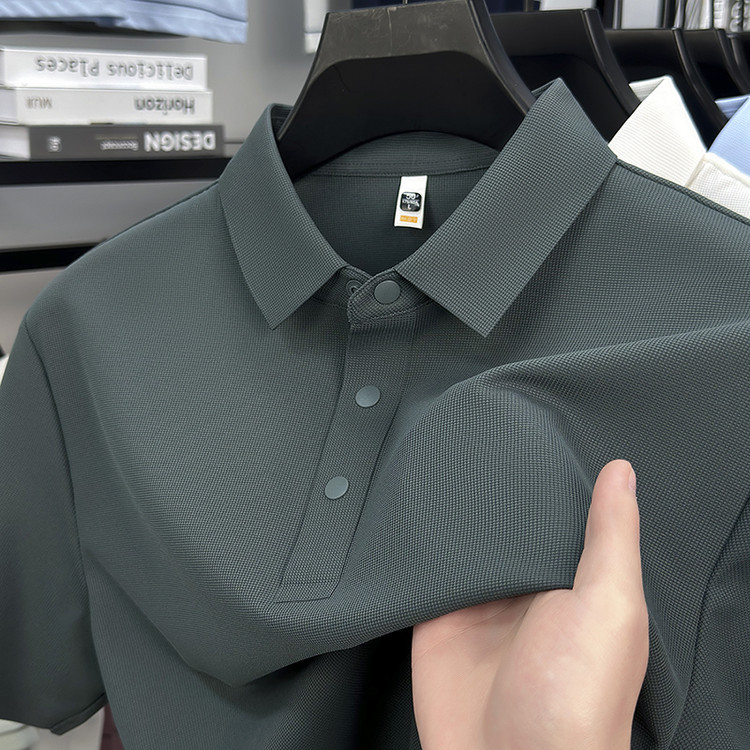 Summer ice silk short sleeve men's polo new business casual men's t-shirt lapel nylon ammonia breathable polo shirt