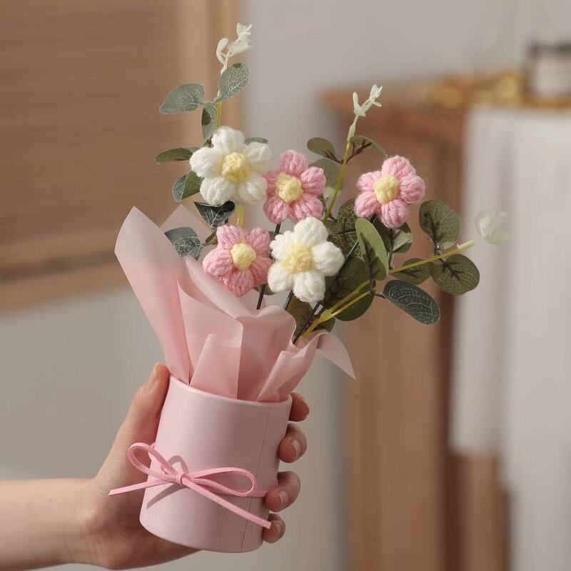国庆节装扮向日葵成品抱抱桶花束diy针织毛线手工花束学校橱窗桌|undefined