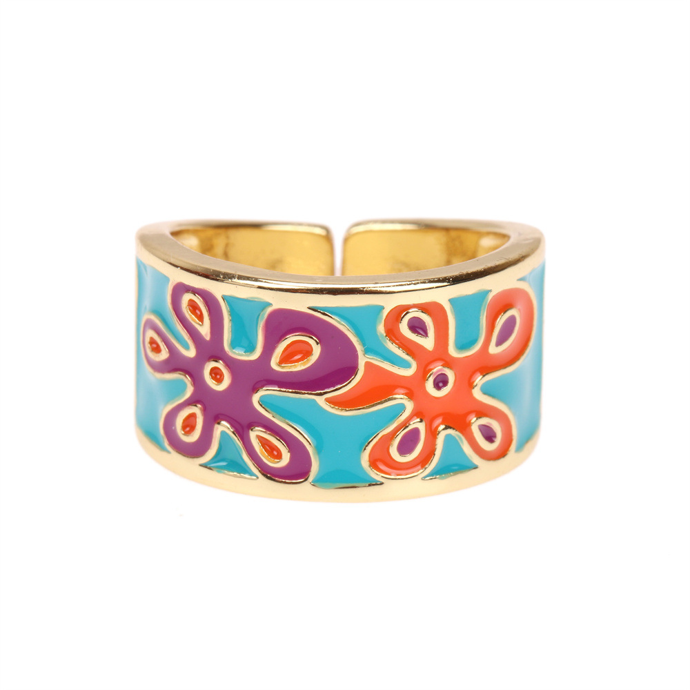 Enamel Color Flower Drip Opening Ring Fashion Ring Cross-border Jewelry Wholesale display picture 12