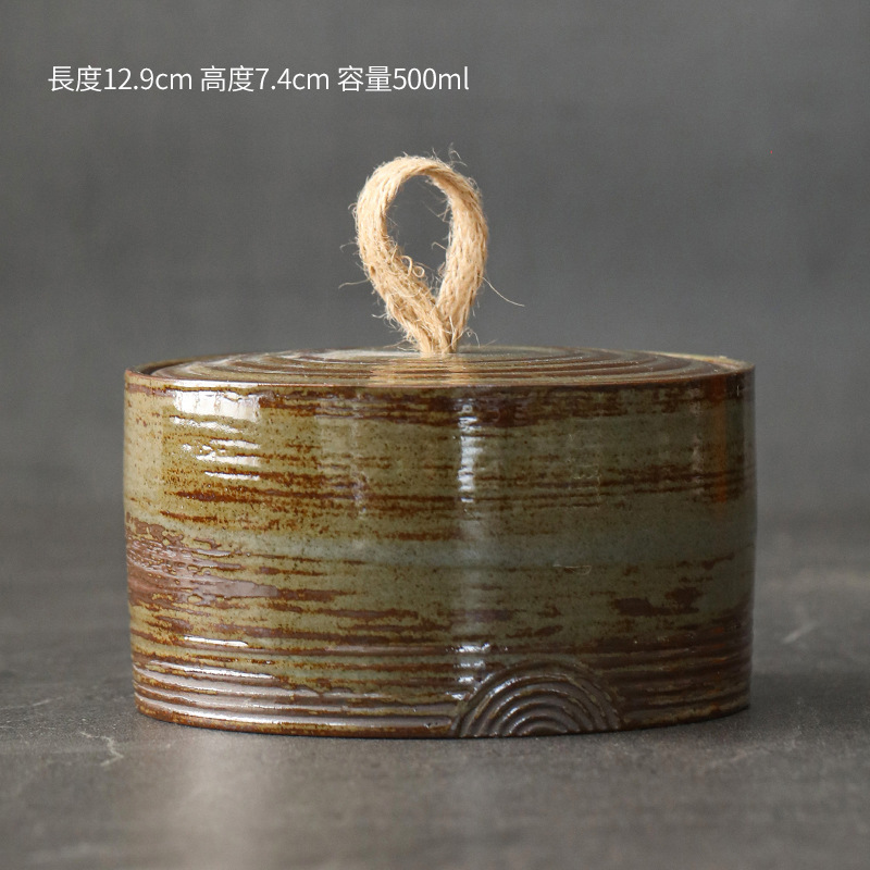 Tarro de té de gres hecho a mano de estilo japonés creativo mango de cuerda de cáñamo Almacenamiento de cerámica productos secos tarro sellado tarro de envasado de té