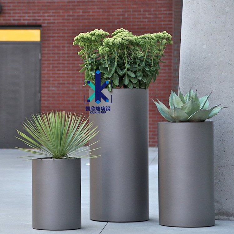 Fiberglass Flower Pot Set, Outdoor Large Flower Container, Hotel Display, Floor-Standing Creative Flower Vase, Round Shopping Mall Large Flower Pot