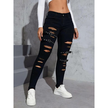 I 74435 Distressed belt buckle skinny jeans �ƶ�Ƥ��������ţ