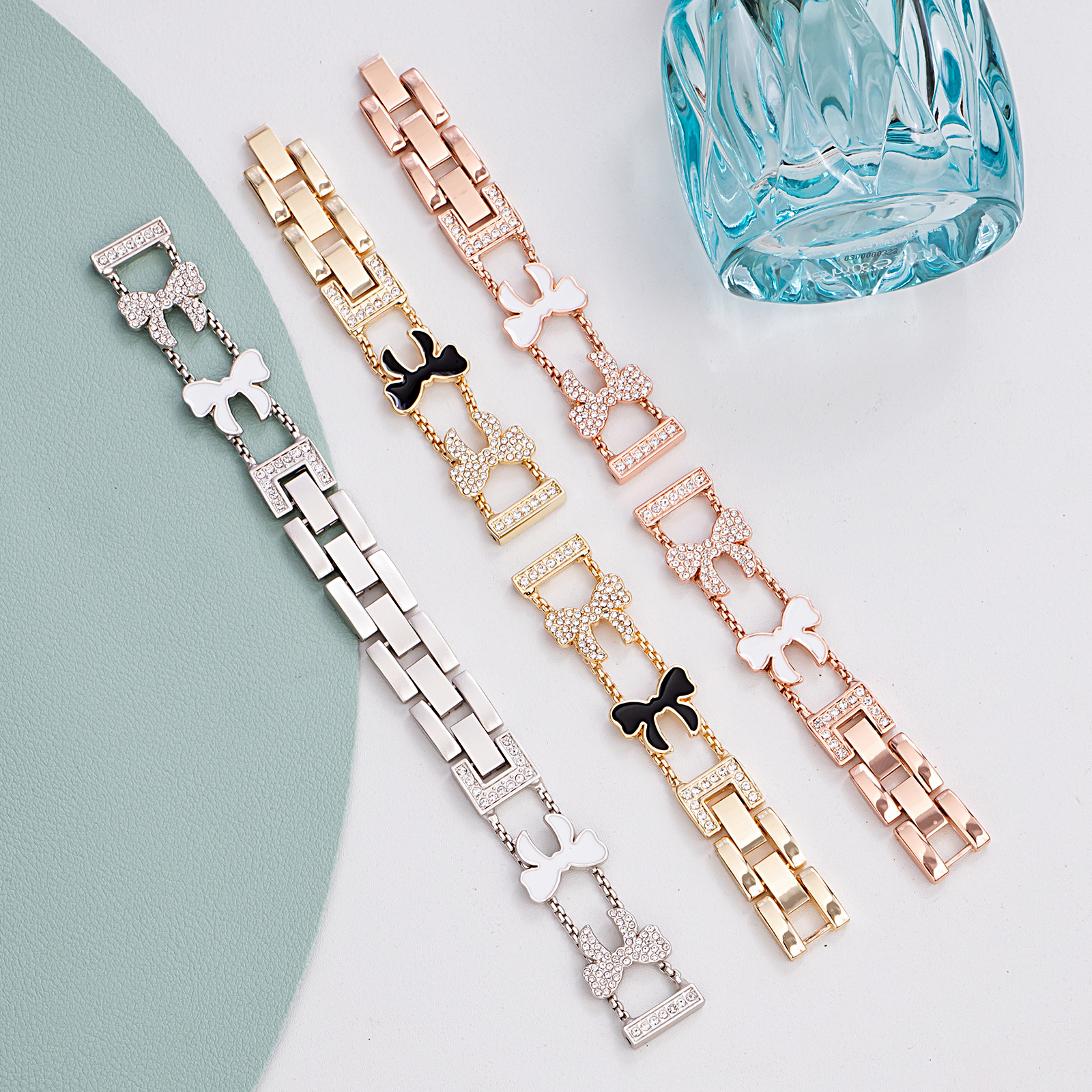 Suitable for Apple Iwatch8/9/10 Watch Strap with Bow Metal Diamond Applewatch Women's Watch Strap