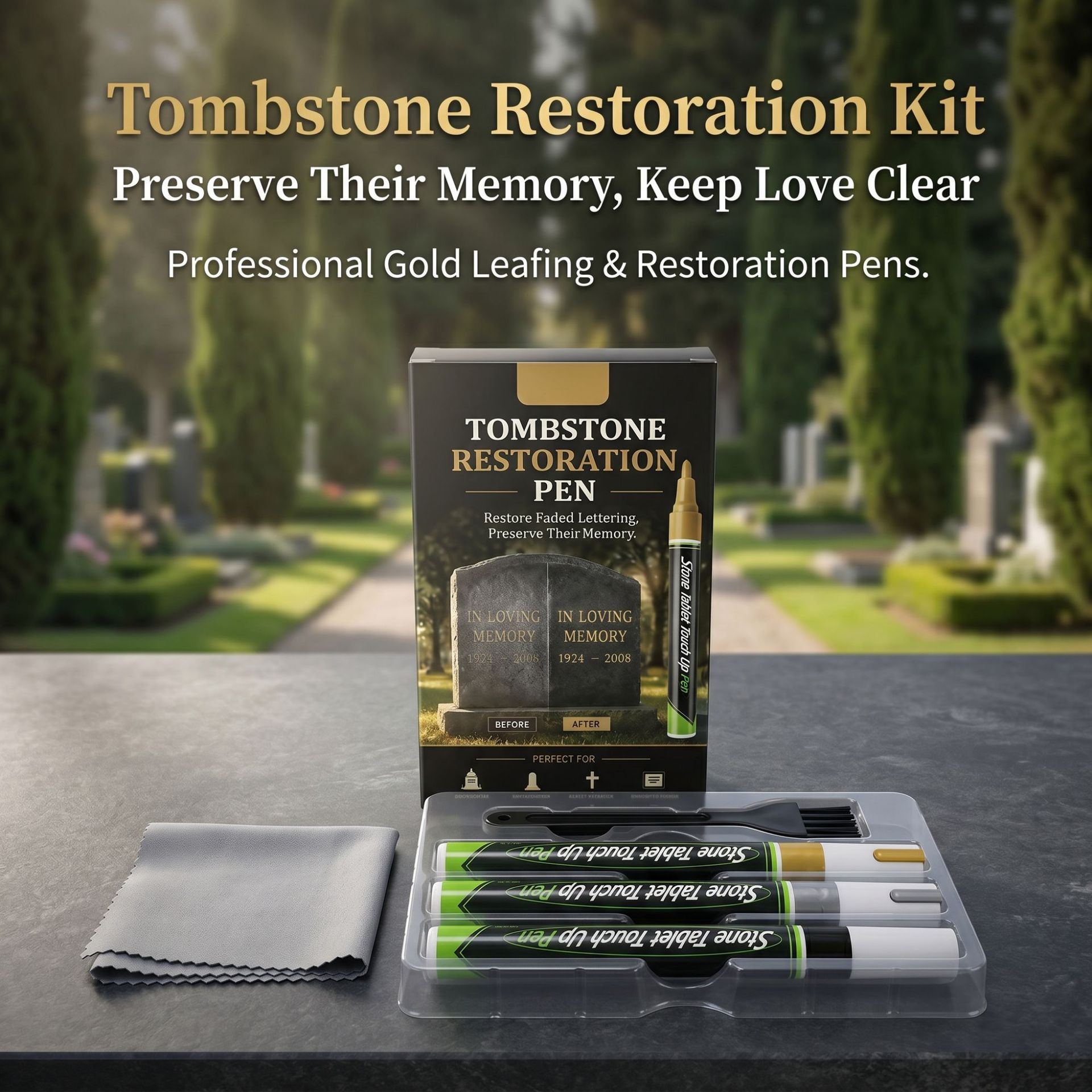Cross-Border Popular Product: Stone碑 Paint Touch-Up Pen All-In-One Set, Non-Fading Waterproof Marking Pen, Large-Capacity Tombstone Pen