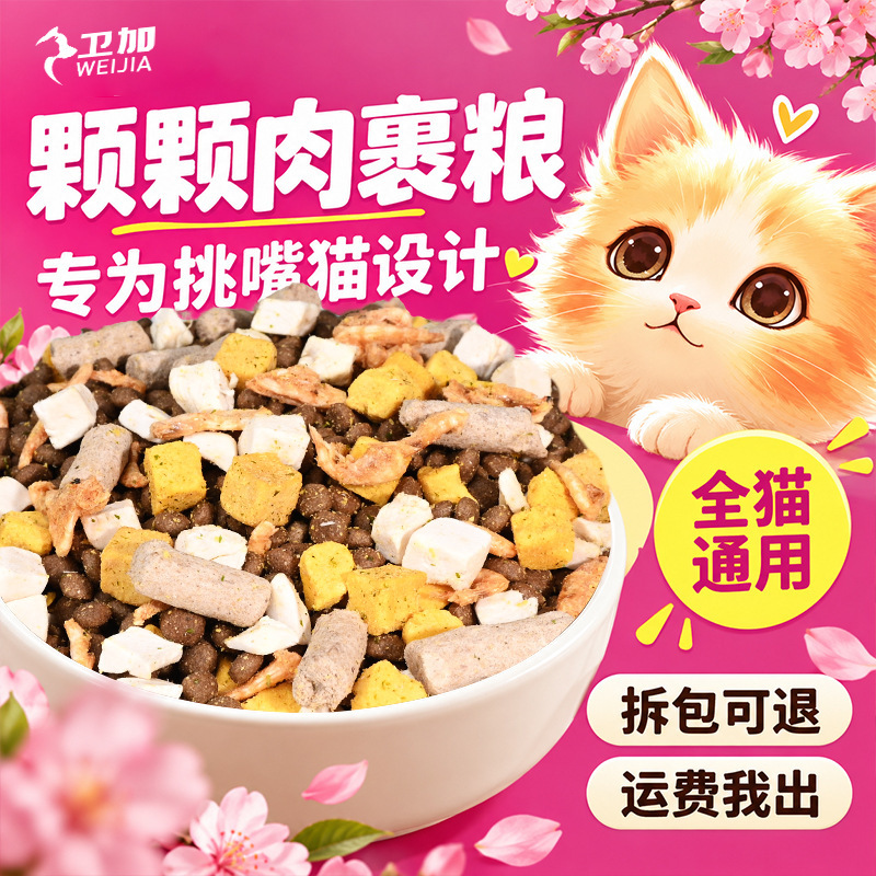 Weijia 6-Pack Freeze-Dried Cat Food Large Bag 25kg Wholesale Cat Food for Kittens and Adult Cats Universal Pet Cat Food Sample Weijia 6-Pack Freeze-Dried Cat Food Large Bag 25kg Wholesale Cat Food for Kittens and Adult Cats Universal Pet Cat Food Sample