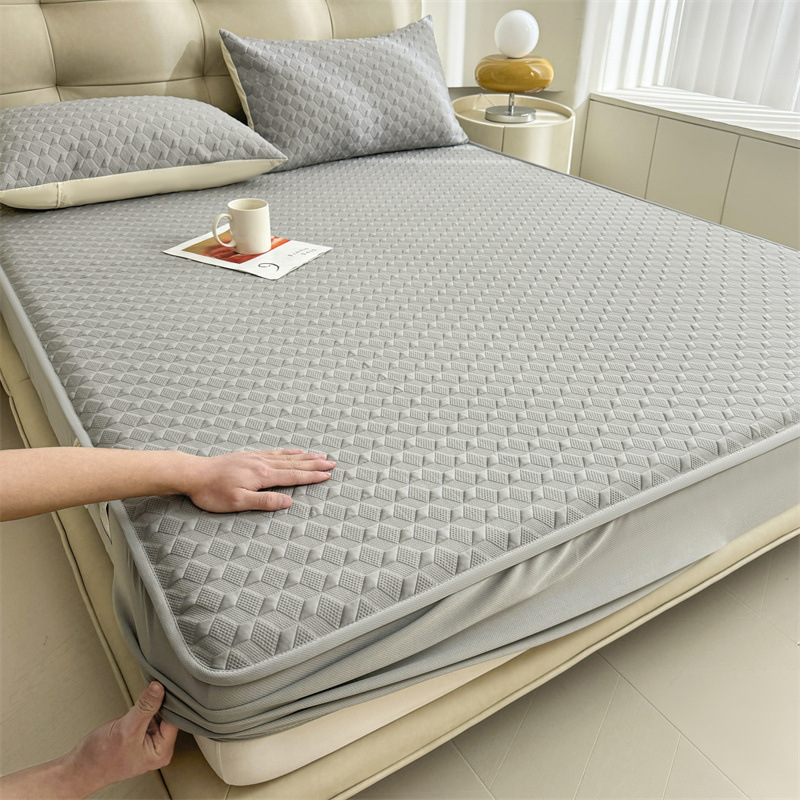 Sombrilla de cama de seda de hielo antibacteriana de verano, cubierta de cama fresca de una sola pieza, cubierta protectora de colchón todo incluido, juego de tres piezas 2