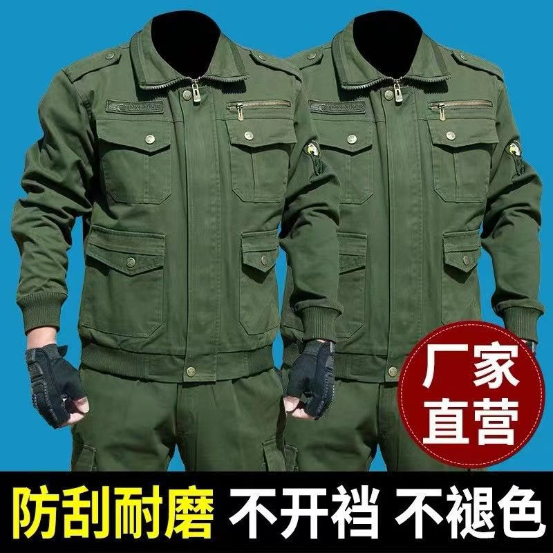 Spring and Autumn Multi-Pocket Welding Anti-Scald Thickened Work Clothes, Wear-Resistant and Dirt-Resistant Men's Tops, Labor Protection Clothing Set, Wholesale in Stock