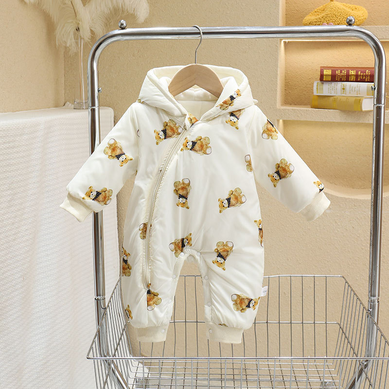 Ropa de una pieza de manga larga para recién nacidos de invierno, mameluco con capucha de dibujos animados para bebés y niñas