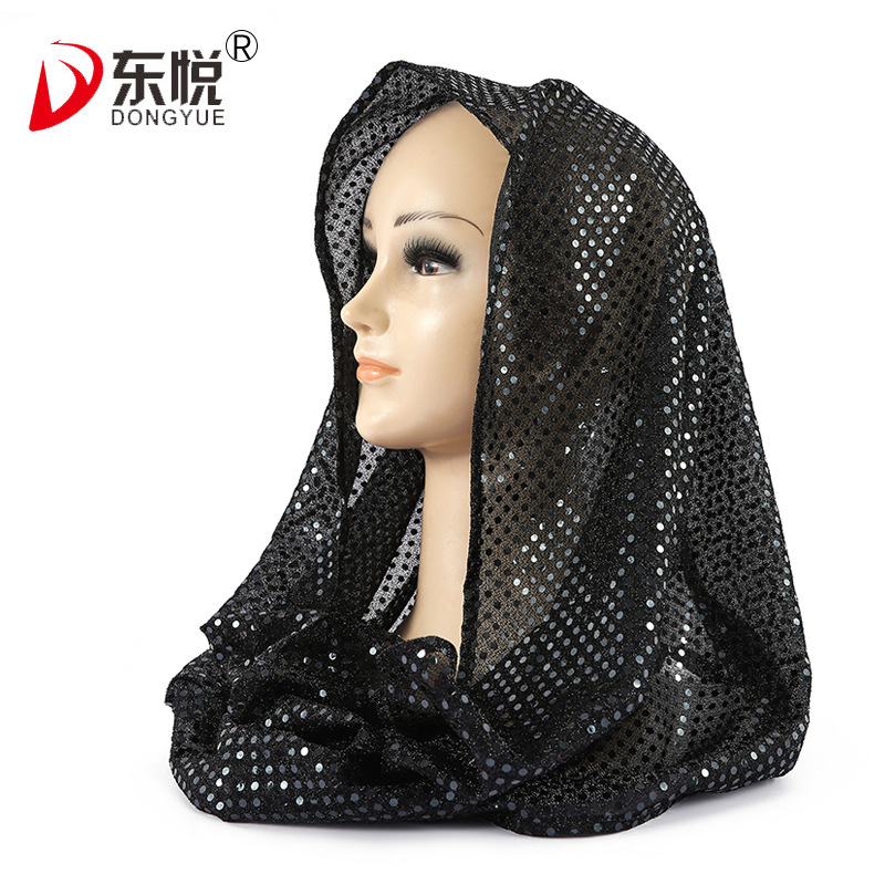 Factory Export Ready Stock Sequined Headscarf, Women's Headscarf Shawl, Solid Color Lightweight Breathable Gauze Scarf Hood