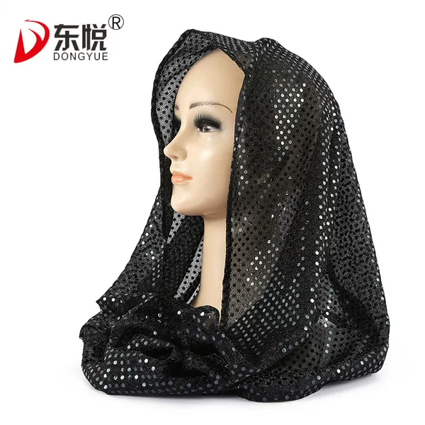 Factory Export Ready Stock Sequined Headscarf, Women's Headscarf Shawl, Solid Color Lightweight Breathable Gauze Scarf Hood