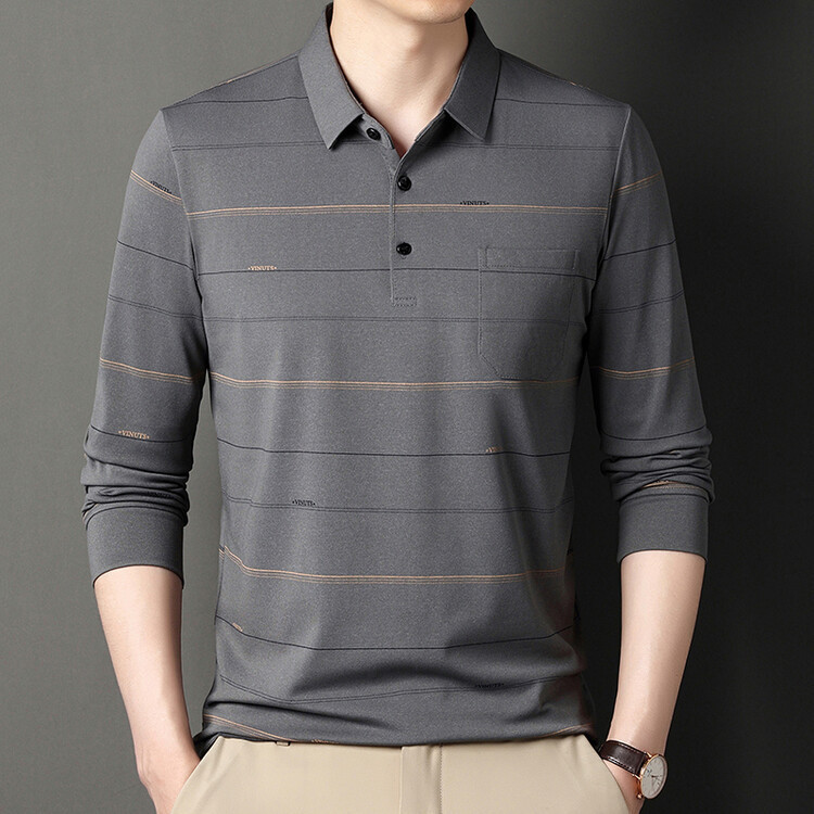 Men's T-shirt Long-sleeved Summer Thin Middle-aged and Elderly People Ice Silk Dad's Polo Shirt Top Clothes Quick-drying Shirt Collar