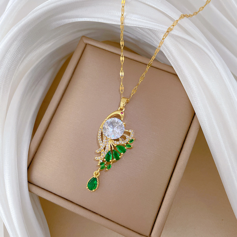 【钛钢】轻奢微镶真金孔雀开屏项链女新款锁骨链轻奢小众设计感详情11