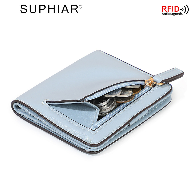 Mayorista personalizado simple PU bolso de cambio bolso corto damas ultra delgado FBA comercio exterior RFID antimagnético billetera de cremallera