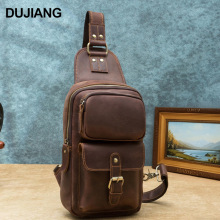 复古疯马皮男士胸包户外休闲通勤真皮斜挎包男包潮流多口袋单肩包