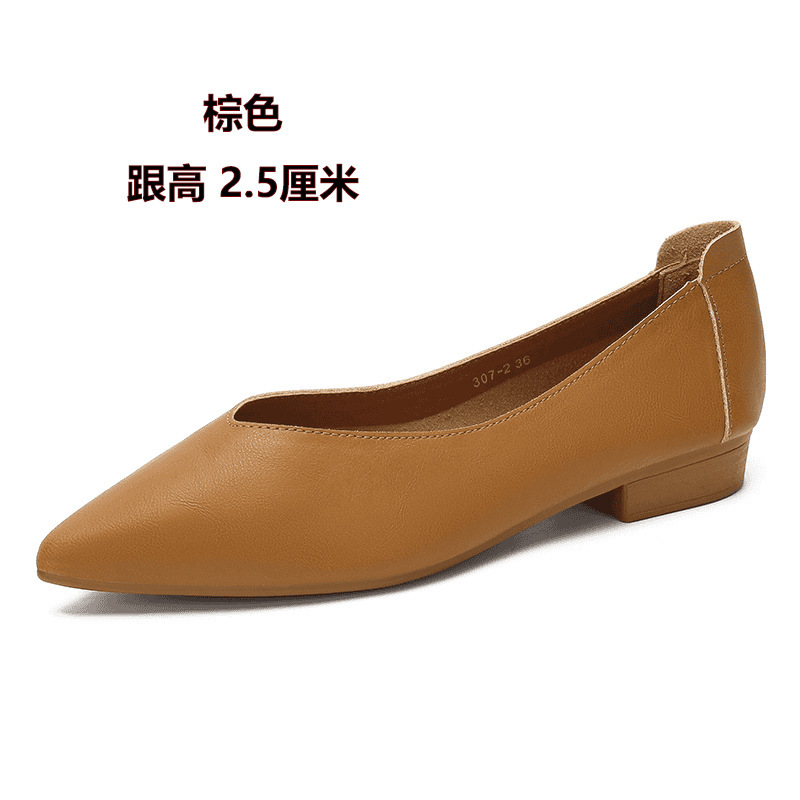 软皮单鞋粗跟2025新款百搭仙女风瓢鞋浅口中跟妈妈女鞋奶奶鞋百搭|undefined