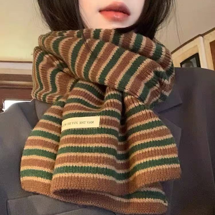 高级感条纹仿羊绒针织围巾女款2025新款冬季保暖百搭护颈情侣围脖|undefined