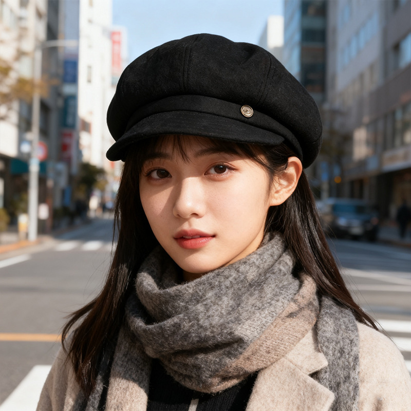 一帽多戴韩版时尚麂皮绒八角帽子女秋冬贝雷帽显脸小保暖前进帽潮|undefined