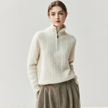 2025秋冬新款女士半高领羊绒衫百搭la夫 劳伦半拉链麻花套衫