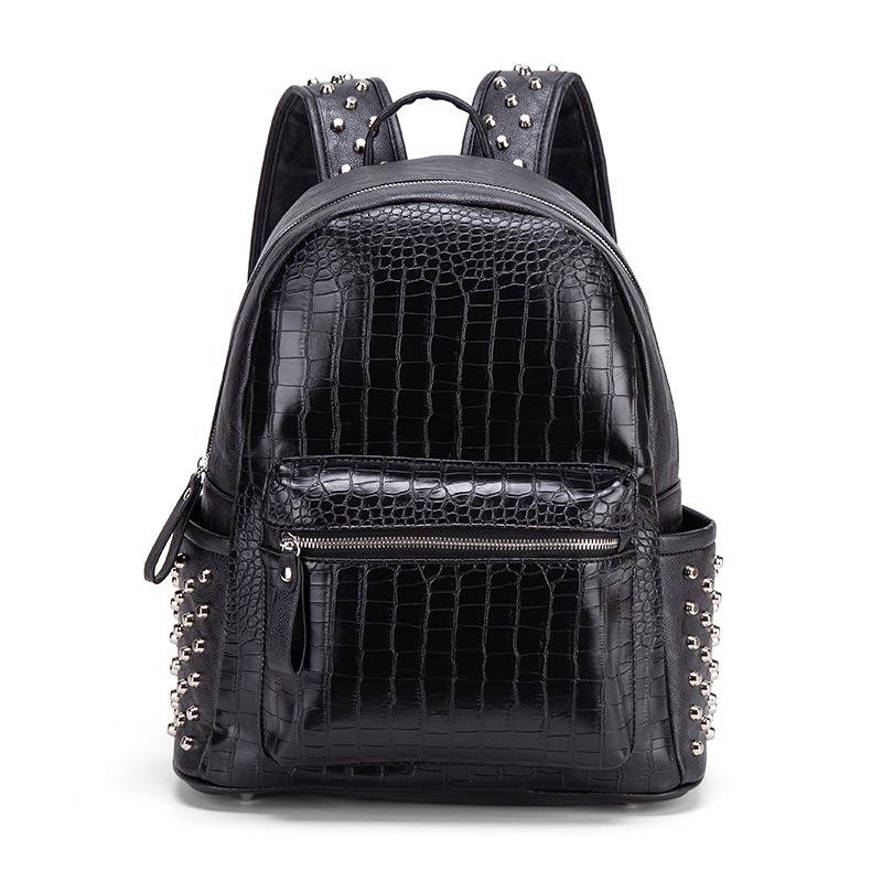 Korean Style Crocodile Pattern Rivet Backpack 2026 New Trendy Fashion Computer Bag Large Capacity Student School Bag Wholesale