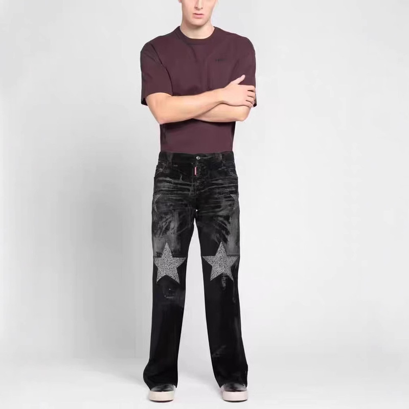 High-End Popular Style Nicholas Tse Jeans American High Street Five-Pointed Star Rhinestone Outfit High-End Popular Style Nicholas Tse Jeans American High Street Five-Pointed Star Rhinestone Outfit