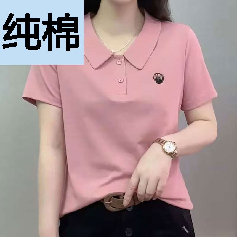 High-end Women's Summer Fashion Doll Collar Short-sleeved Cotton T-shirt New Style Women's Stylish Casual Slimming Age-reducing Shirt